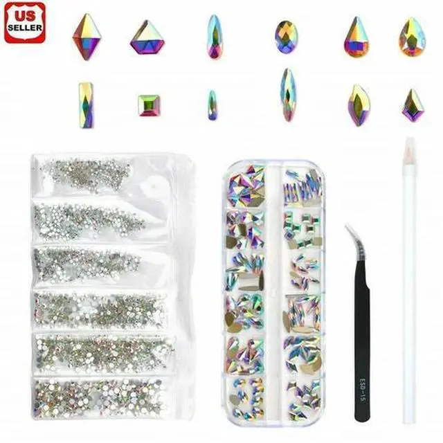 Main image of Mix Gems Rhinestones For Nail Art Craft +picking up pen+ stainless steel tweezer