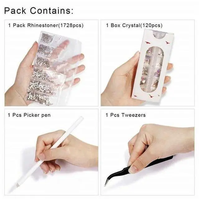 Alt view image 7 of 7 - Mix Gems Rhinestones For Nail Art Craft +picking up pen+ stainless steel tweezer