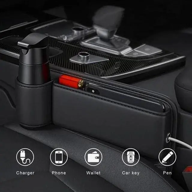 Alt view image 2 of 7 - 2 PCS Auto Car Seat Gap Catcher Organiser Storage Box Pocket w/ Cup Holder Side