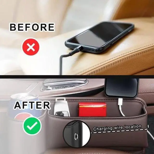 Alt view image 7 of 7 - 2 PCS Auto Car Seat Gap Catcher Organiser Storage Box Pocket w/ Cup Holder Side