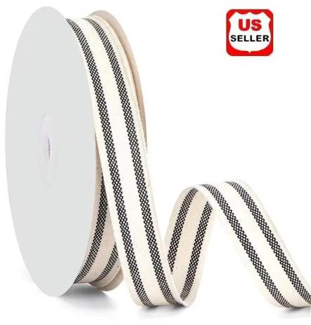 Main image of 3/8" Natural Cotton Stripes Ribbon Striped Grosgrain Ribbon Striped Cotton Ivory