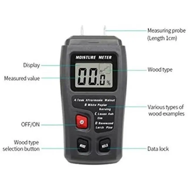 Alt view image 5 of 7 - Digital LCD Wood Moisture Meter Detector Tester Humidity 0-99.9% Hygrometer Test