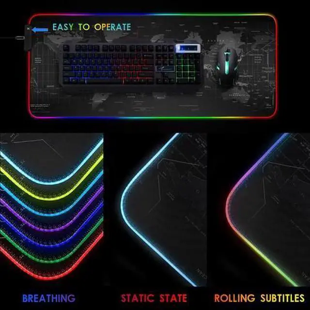 Main image of RGB LED Gaming Mouse Soft Pad Extra Large Oversized Glowing World Map 31.5X12''