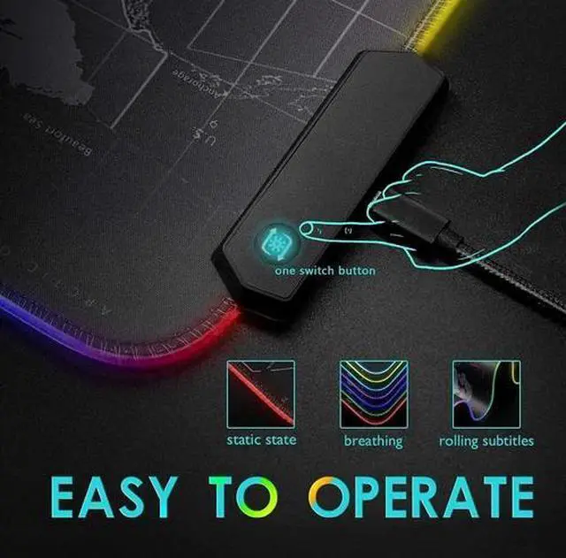Alt view image 4 of 5 - RGB LED Gaming Mouse Soft Pad Extra Large Oversized Glowing World Map 31.5X12''