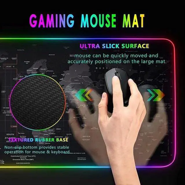 Alt view image 5 of 5 - RGB LED Gaming Mouse Soft Pad Extra Large Oversized Glowing World Map 31.5X12''