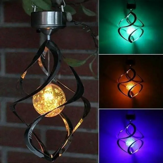 Main image of Solar Powered Spiral Wind Spinner Color Changing LED Light Wind Chimes Lamp Yard