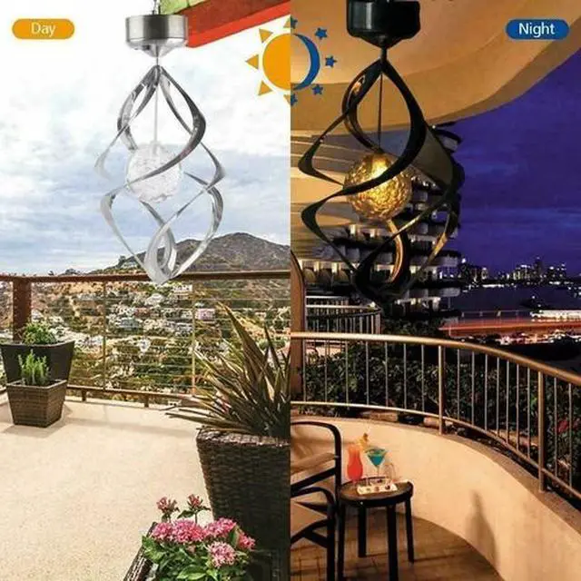 Alt view image 3 of 7 - Solar Powered Spiral Wind Spinner Color Changing LED Light Wind Chimes Lamp Yard