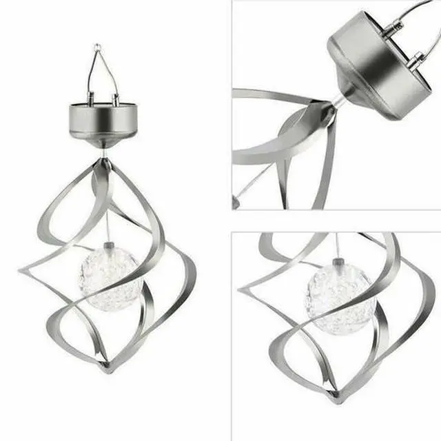 Alt view image 5 of 7 - Solar Powered Spiral Wind Spinner Color Changing LED Light Wind Chimes Lamp Yard