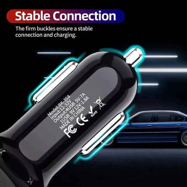 Alt view image 4 of 7 - 4 Port USB Super Fast Car Charger Adapter