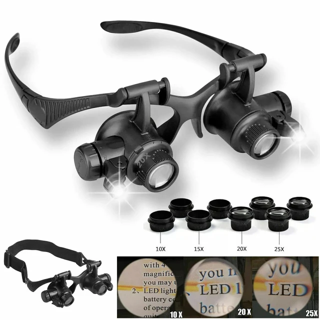 Alt view image 3 of 7 - Double Eye Jewelry Watch Repair Magnifier Loupe Glasses With LED Light 8 Lens US