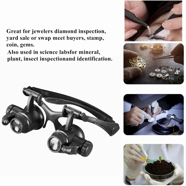Alt view image 4 of 7 - Double Eye Jewelry Watch Repair Magnifier Loupe Glasses With LED Light 8 Lens US