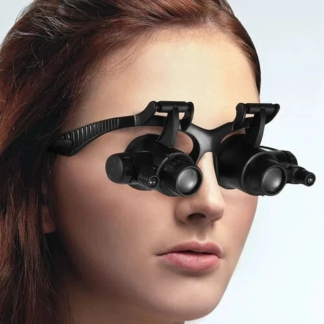Alt view image 7 of 7 - Double Eye Jewelry Watch Repair Magnifier Loupe Glasses With LED Light 8 Lens US