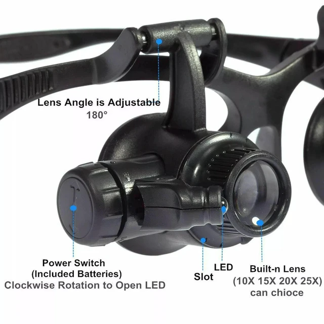 Alt view image 5 of 7 - Double Eye Jewelry Watch Repair Magnifier Loupe Glasses With LED Light 8 Lens US