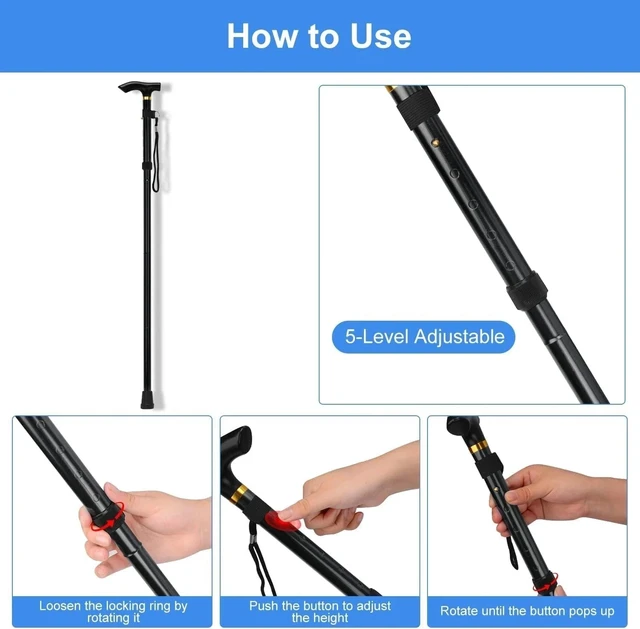 Alt view image 3 of 7 - Walking Cane, Folding Cane for Man & Women, Portable Lightweight | 11", Black