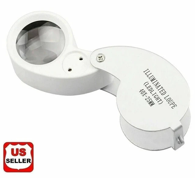Main image of 40X Illuminated Jewelers Eye Loupe Foldable Magnifier Bright LED Light Gold