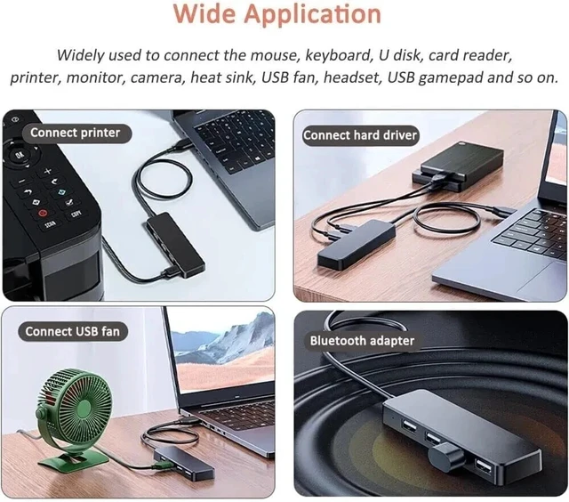Alt view image 7 of 7 - USB 3.0 Hub 4-Port USB Hub USB Splitter USB Expander for Laptops Flash Drive HDD