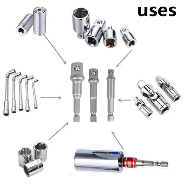 Alt view image 7 of 7 - Socket Adapter Set Hex Shank to 1/4" 3/8" 1/2" Impact Driver Drill 3 pcs Color