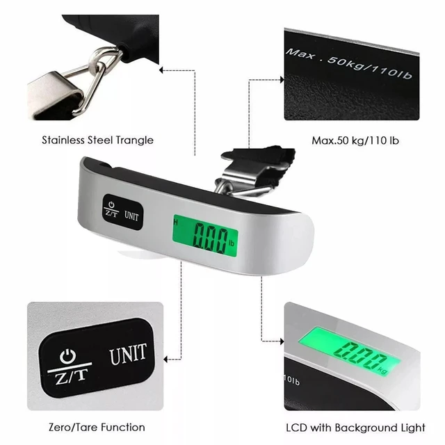 Alt view image 3 of 7 - New Luggage Scale 110lb 50kg Portable Travel LCD Digital Hanging Weight