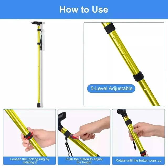 Alt view image 3 of 6 - Cane Walking Stick Adjustable Folding walking Aluminum Collapsible Travel Hiking