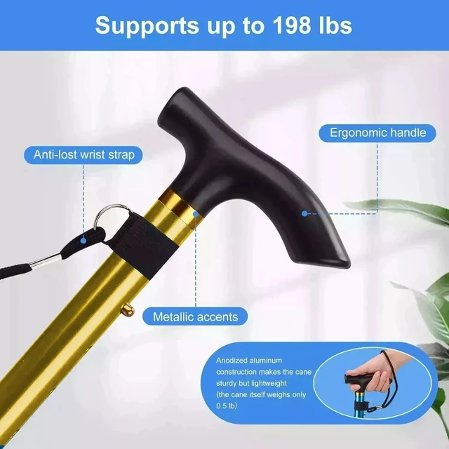 Alt view image 4 of 6 - Cane Walking Stick Adjustable Folding walking Aluminum Collapsible Travel Hiking