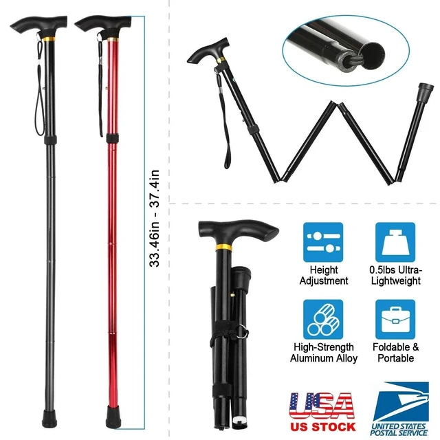 Alt view image 7 of 7 - Walking Cane Aluminum Alloy Walking Stick Adjustable Folding Travel Hiking Stick