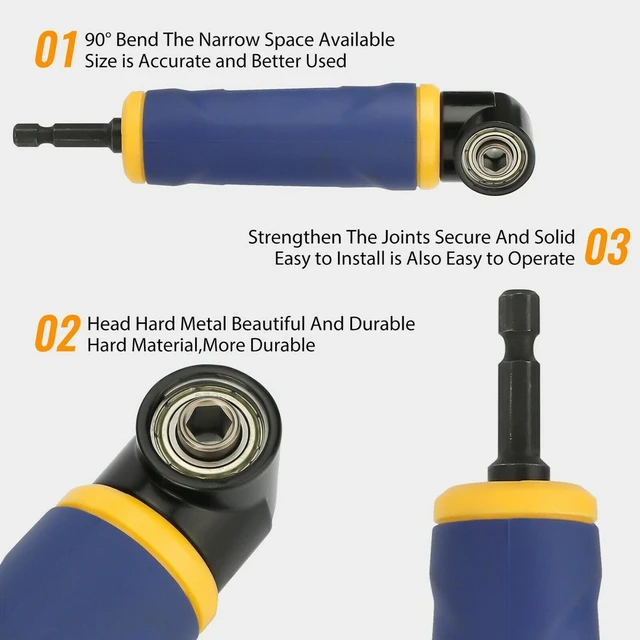 Alt view image 7 of 7 - 90 Degree Angle 1/4" Screwdriver Socket Adapter Drill Extension Attachment Tool