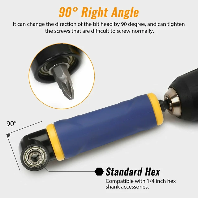 Alt view image 5 of 7 - 90 Degree Angle 1/4" Screwdriver Socket Adapter Drill Extension Attachment Tool