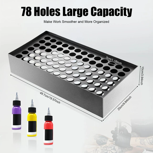 Alt view image 2 of 7 - 78-Holes Tattoo Ink Rack Wall Mounted Ink Bottle Display Holder Stand Organizer