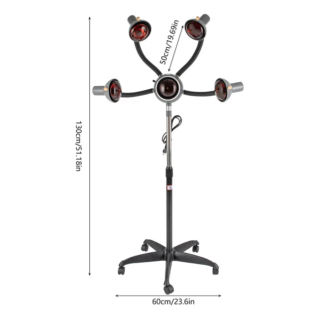 Alt view image 2 of 7 - 5Head 750W Infrared Heat Lamp Red Light Portable Floor Hair Dryer Stand Up Color