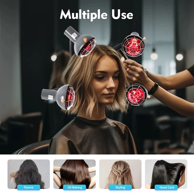 Alt view image 5 of 7 - 5Head 750W Infrared Heat Lamp Red Light Portable Floor Hair Dryer Stand Up Color