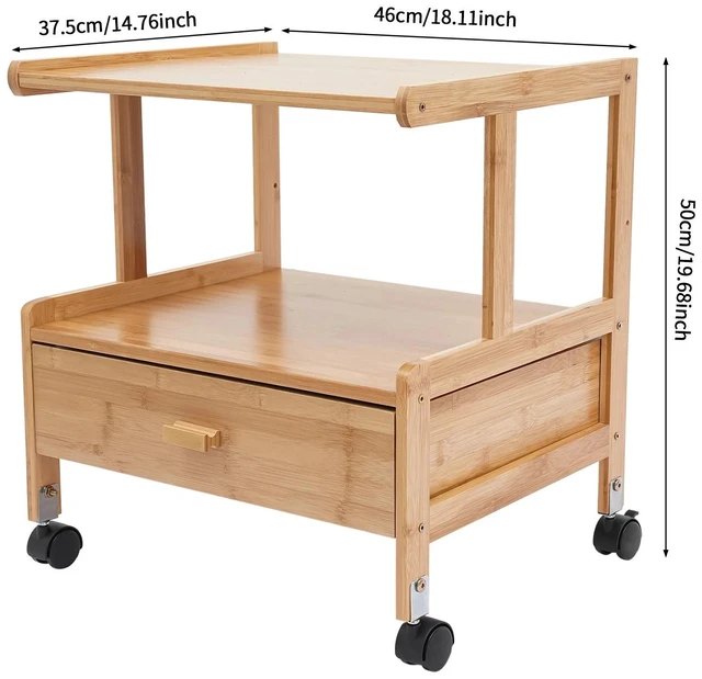 Alt view image 2 of 7 - 2 Tier Wood Storage Cart With Wheels Drawer Office Printer Stand Printer Cart