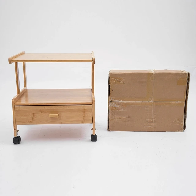 Alt view image 3 of 7 - 2 Tier Wood Storage Cart With Wheels Drawer Office Printer Stand Printer Cart