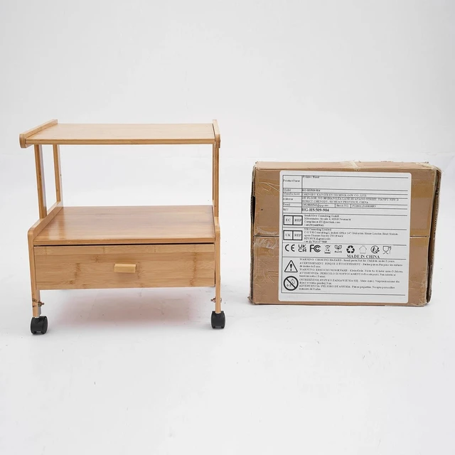 Alt view image 4 of 7 - 2 Tier Wood Storage Cart With Wheels Drawer Office Printer Stand Printer Cart