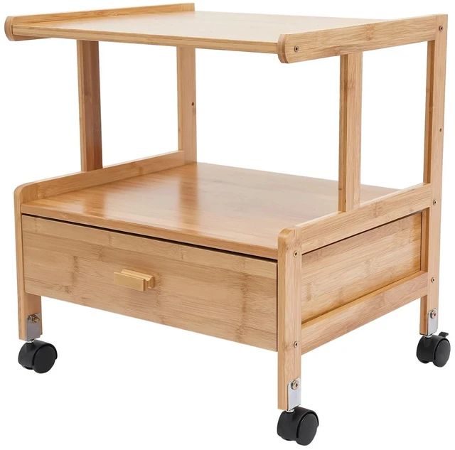 Alt view image 7 of 7 - 2 Tier Wood Storage Cart With Wheels Drawer Office Printer Stand Printer Cart