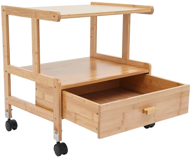 Alt view image 6 of 7 - 2 Tier Wood Storage Cart With Wheels Drawer Office Printer Stand Printer Cart