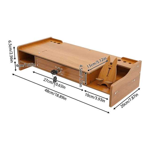 Alt view image 2 of 7 - Wood Computer Monitor Stand With Drawer & Lock Laptop PC Holder Desk Organizer