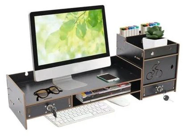 Alt view image 2 of 7 - Computer Desktop Monitor Stand Riser Laptop Display Riser w/ Storage Organizer