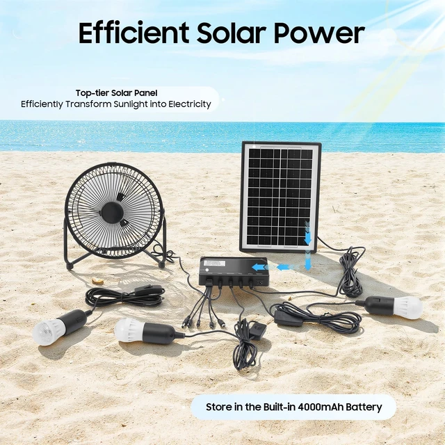 Alt view image 3 of 7 - Solar Lighting & Fan Kits with 3 Bulbs USB Charging for Home Outdoor Camping