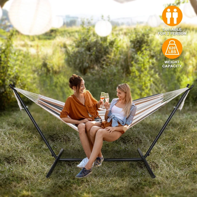 Alt view image 3 of 7 - Patio Use Portable Hammock with Stand for 2 person with Carrying case Outdoor