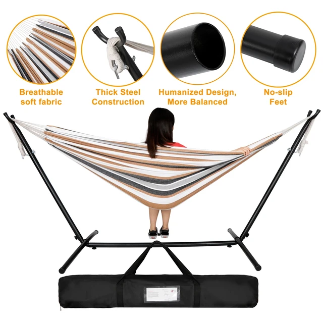 Alt view image 5 of 7 - Patio Use Portable Hammock with Stand for 2 person with Carrying case Outdoor