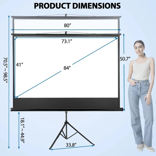 Alt view image 3 of 7 - Projector Screen with Stand 84 inch for Movie or Office Presentation 16:9 HD