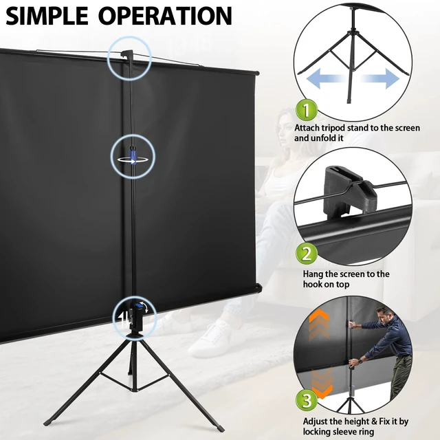 Alt view image 5 of 7 - Projector Screen with Stand 84 inch for Movie or Office Presentation 16:9 HD
