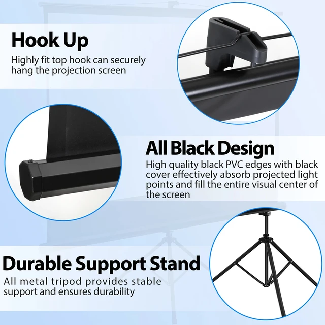 Alt view image 6 of 7 - Projector Screen with Stand 84 inch for Movie or Office Presentation 16:9 HD
