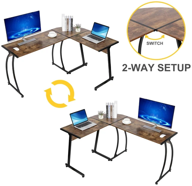 Main image of L Shaped Brown Desk Corner Computer Gaming Laptop Table Workstation Home Office