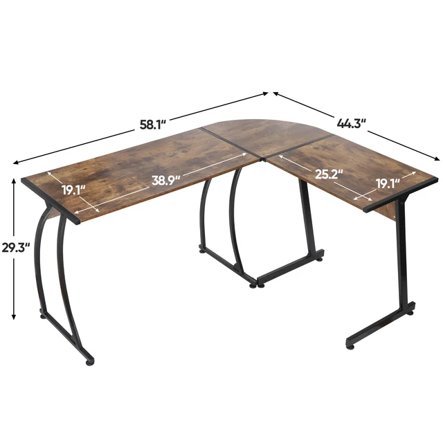 Alt view image 3 of 7 - L Shaped Brown Desk Corner Computer Gaming Laptop Table Workstation Home Office