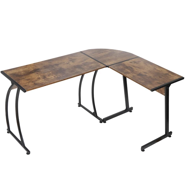 Alt view image 6 of 7 - L Shaped Brown Desk Corner Computer Gaming Laptop Table Workstation Home Office