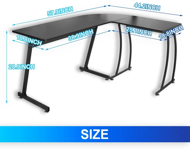 Alt view image 5 of 7 - 58" Computer Gaming Laptop Table L Shaped Desk Workstation Home Office Desk
