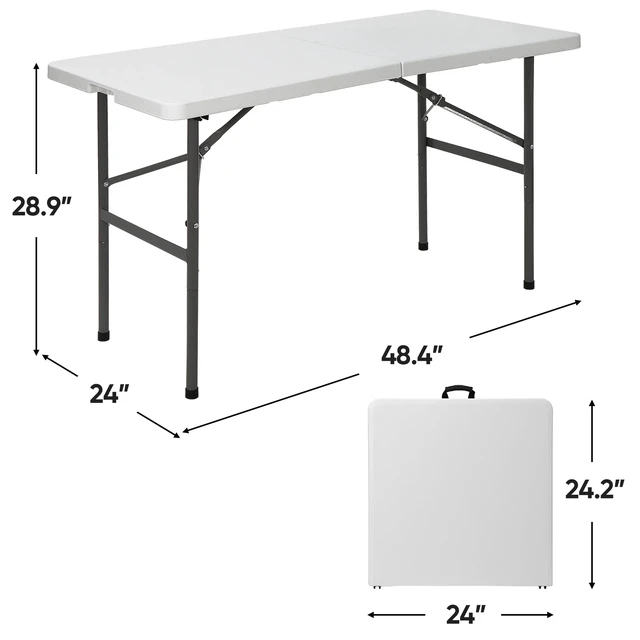 Alt view image 2 of 7 - 4FT Plastic Folding Table Lightweight Picnic Table for Camping Picnic White