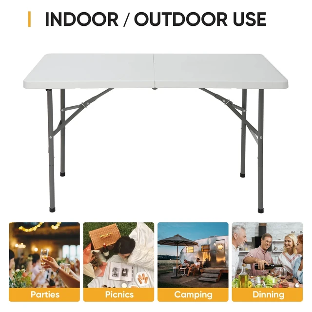 Alt view image 4 of 7 - 4FT Plastic Folding Table Lightweight Picnic Table for Camping Picnic White