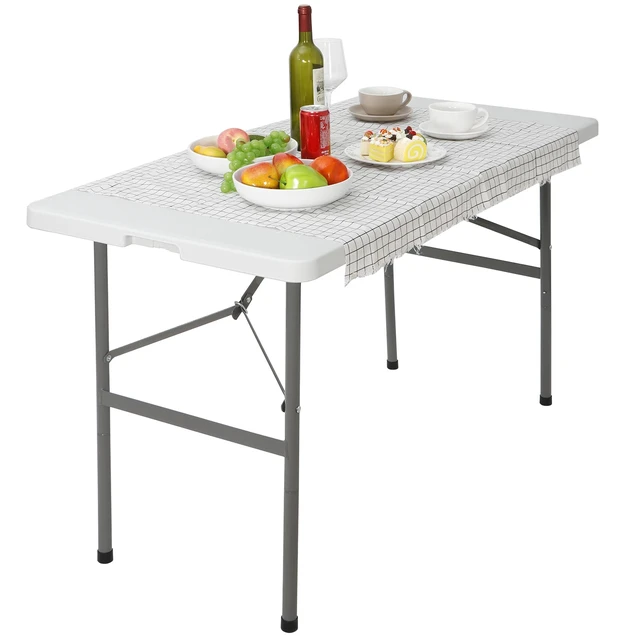 Alt view image 3 of 7 - 4FT Plastic Folding Table Lightweight Picnic Table for Camping Picnic White